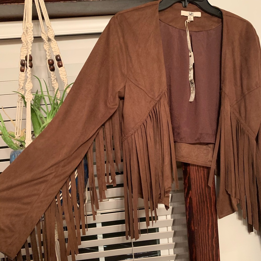 NWT Faux Suede Fringe Jacket